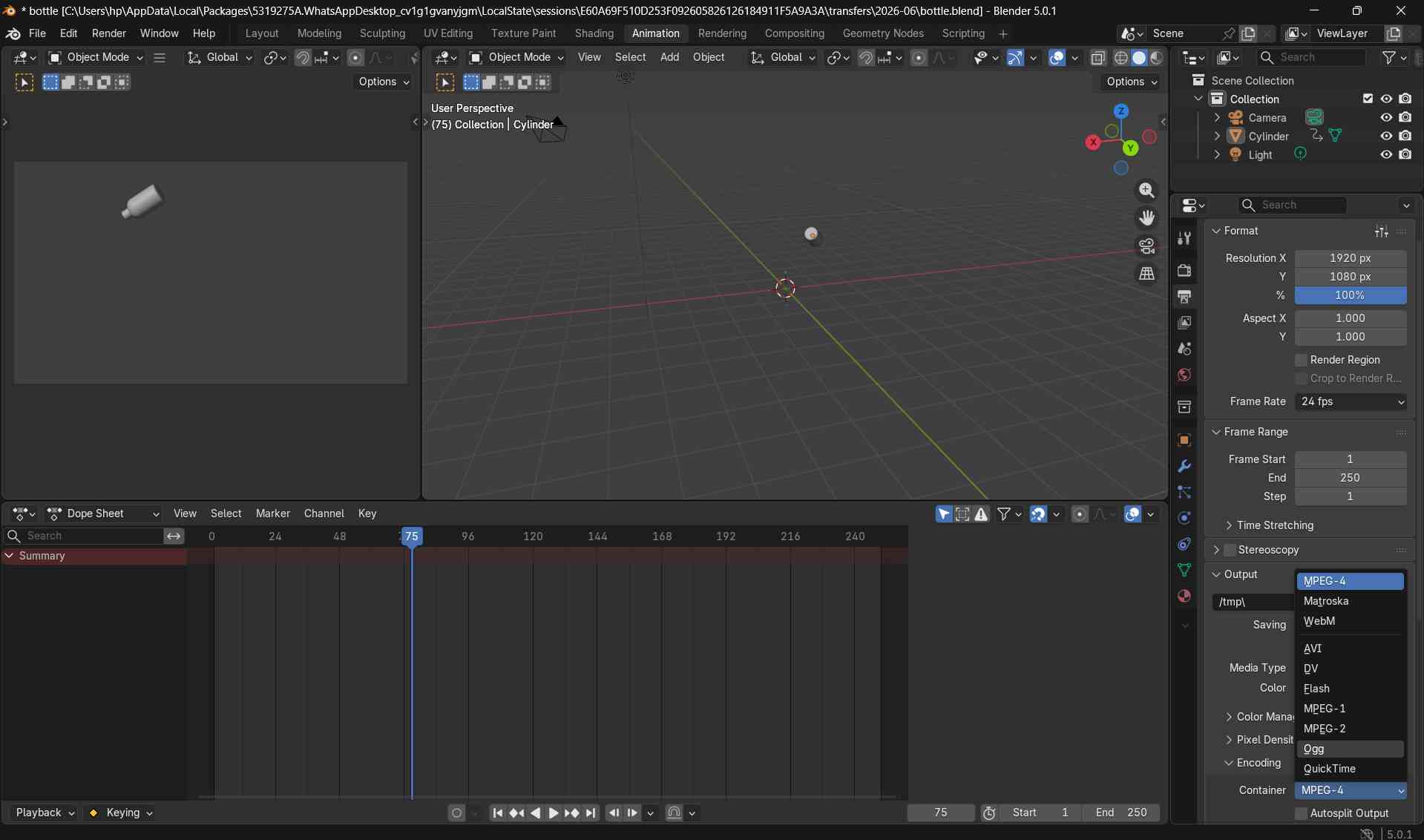 Rotation of th bottle in Blender